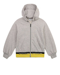 Cardigan à capuche bande tricot - Gris chiné