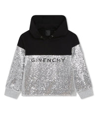 Sweat à capuche en molleton et sequins métallisés - Black