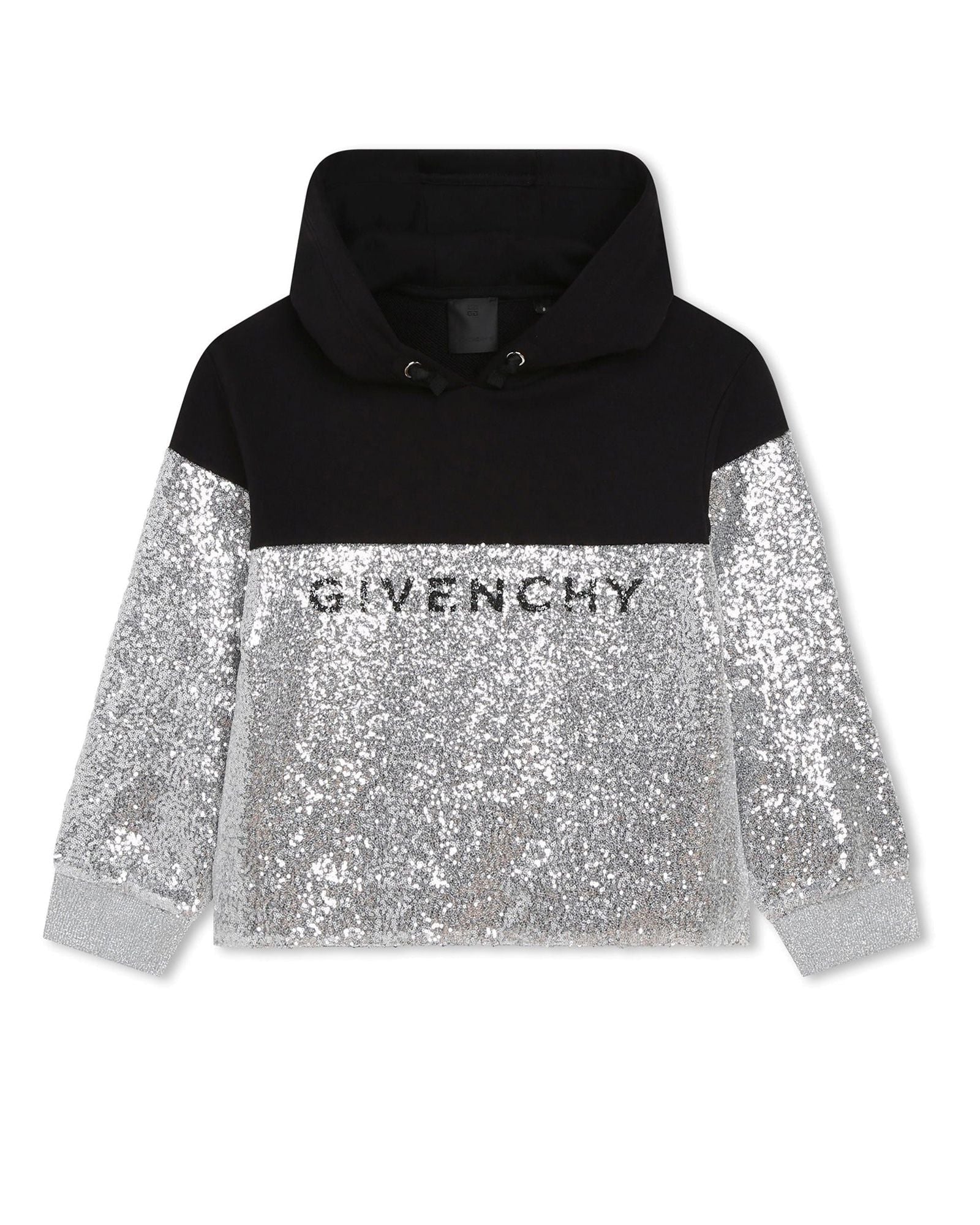 Sweat à capuche en molleton et sequins métallisés - Black
