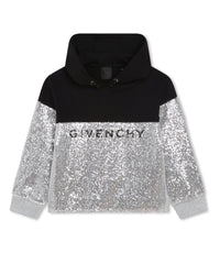 Sweatshirt à capuche en molleton et sequins métallisés - Black