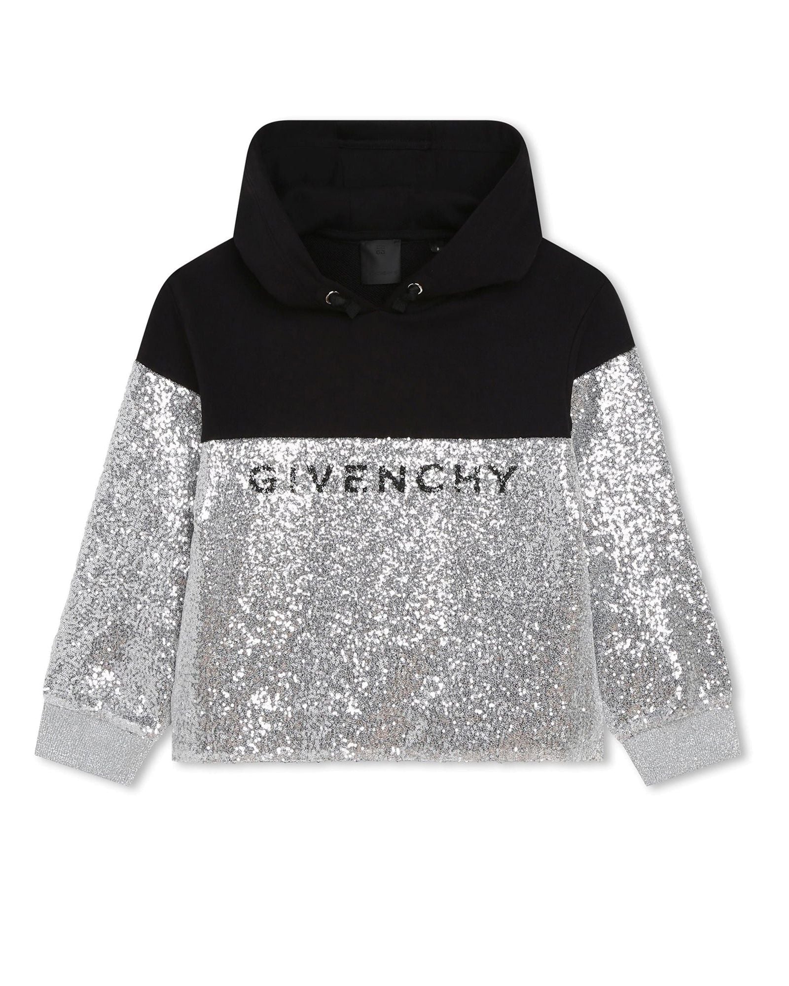 Sweatshirt à capuche en molleton et sequins métallisés - Black