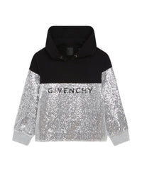 Sweat à capuche bi-matière en molleton et sequins métallisés - Black