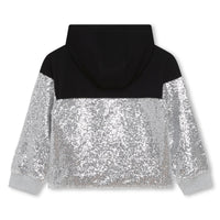 Sweat à capuche bi-matière en molleton et sequins métallisés - Black
