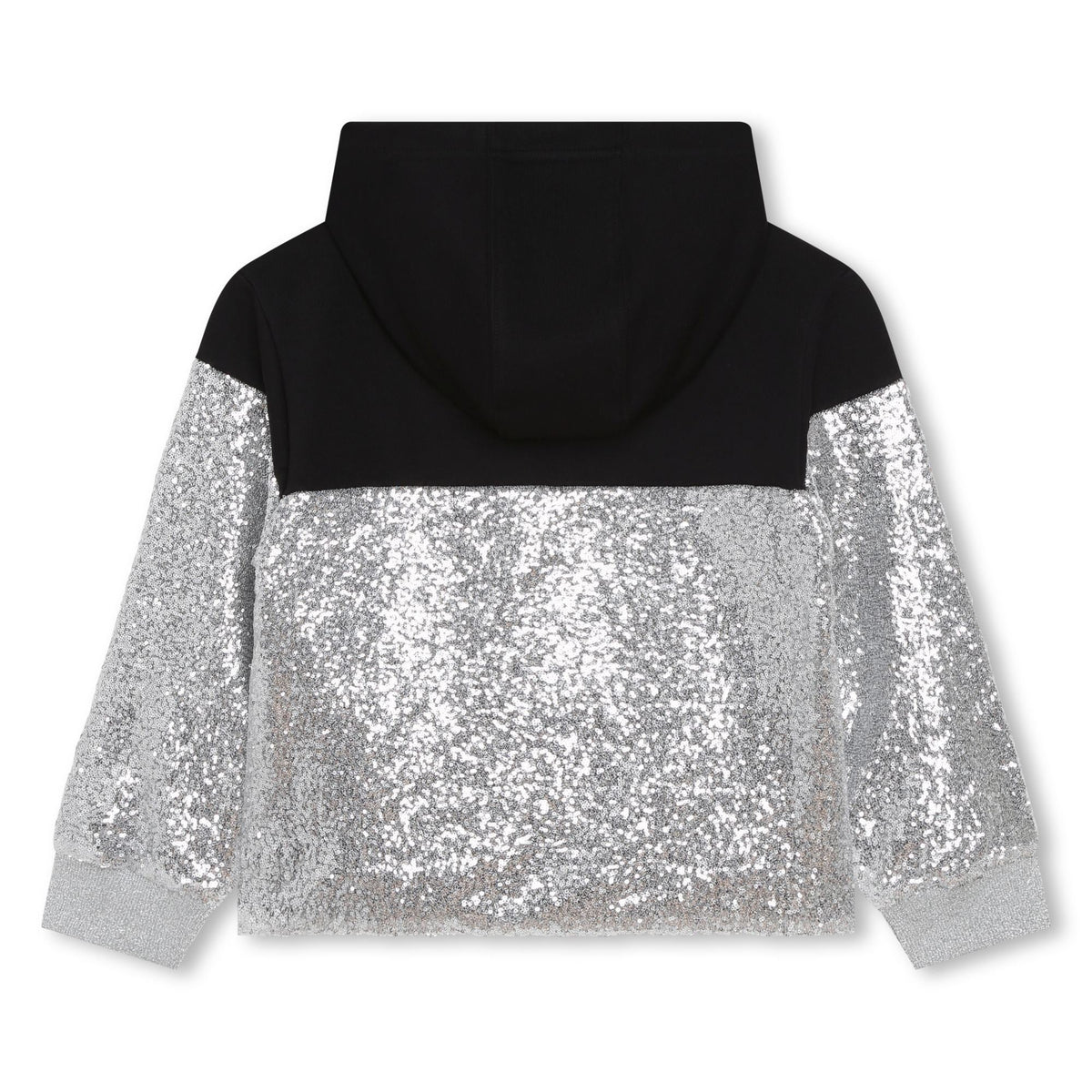 Sweat à capuche bi-matière en molleton et sequins métallisés - Black
