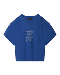 T-shirt court à strass Swarovski - Bleu Roi