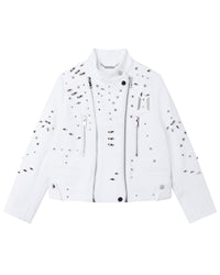 Blouson à studs zippé en coton - Blanc