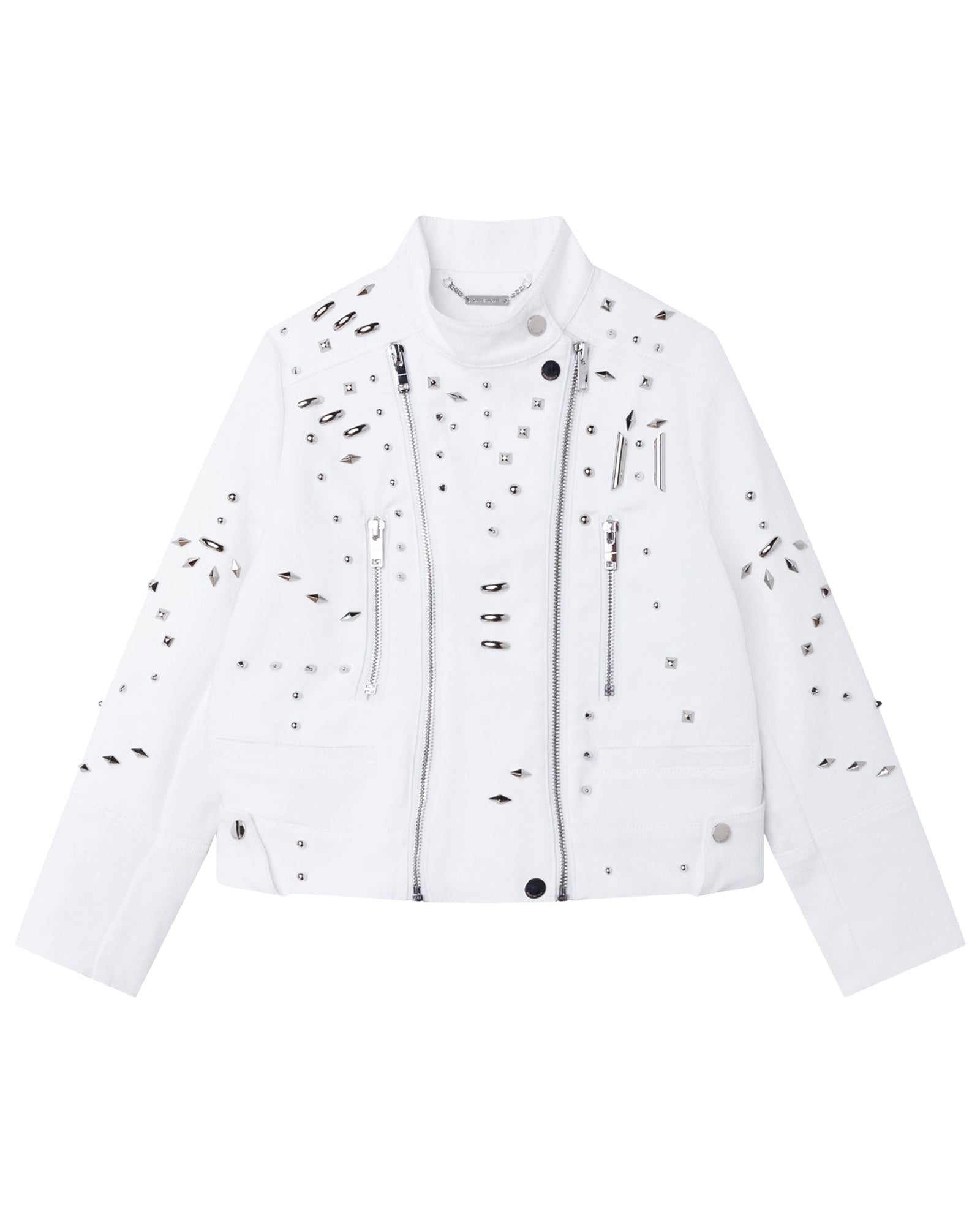 Blouson à studs zippé en coton - Blanc