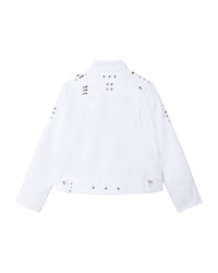 Blouson à studs zippé en coton - Blanc