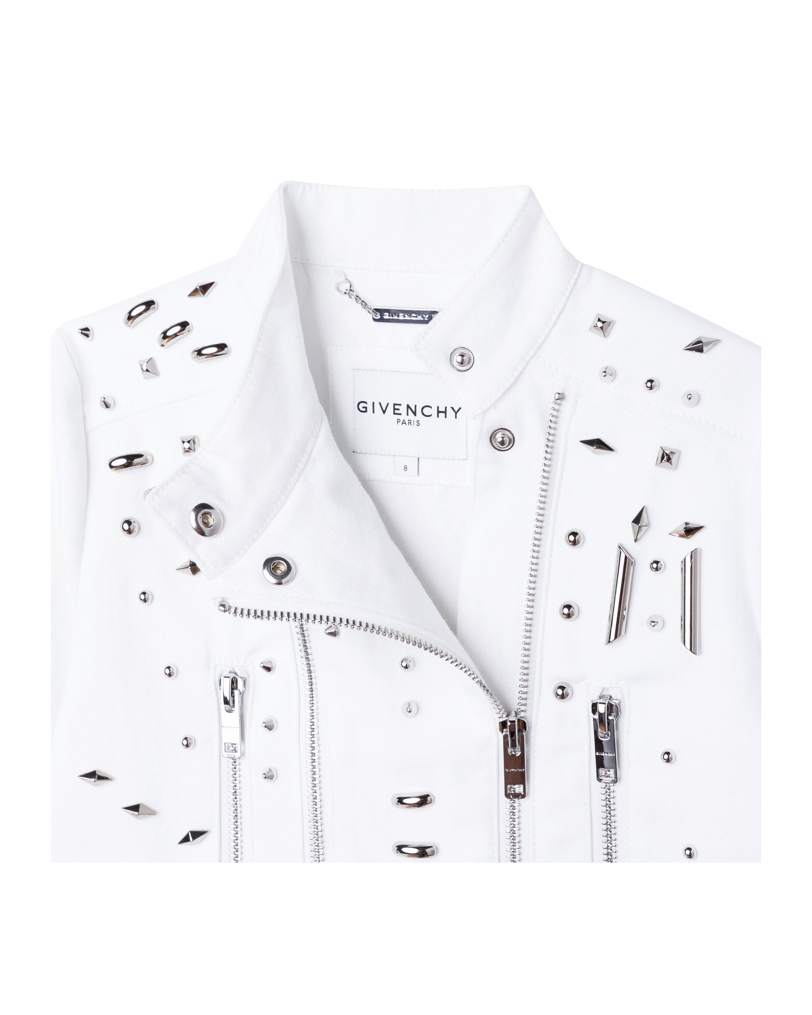 Blouson à studs zippé en coton - Blanc