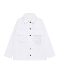Cotton overshirt jacket with rhinestone logo - White