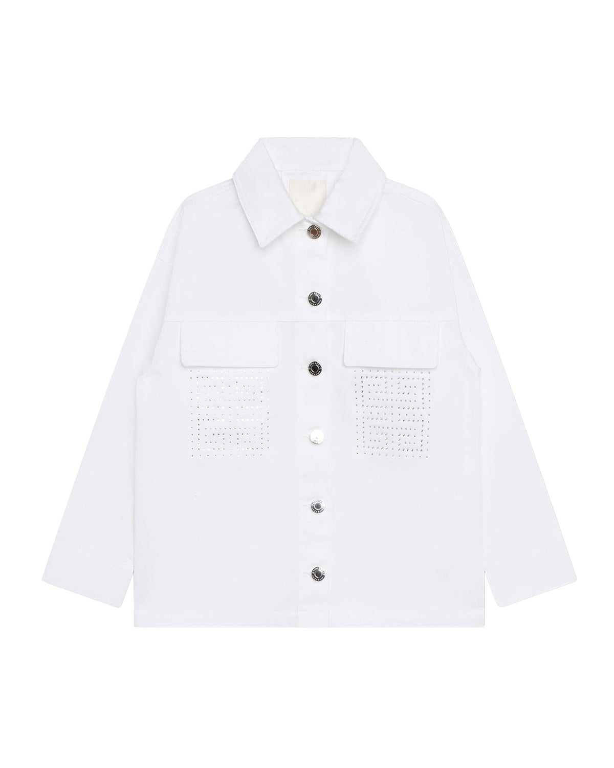 Cotton overshirt jacket with rhinestone logo - White