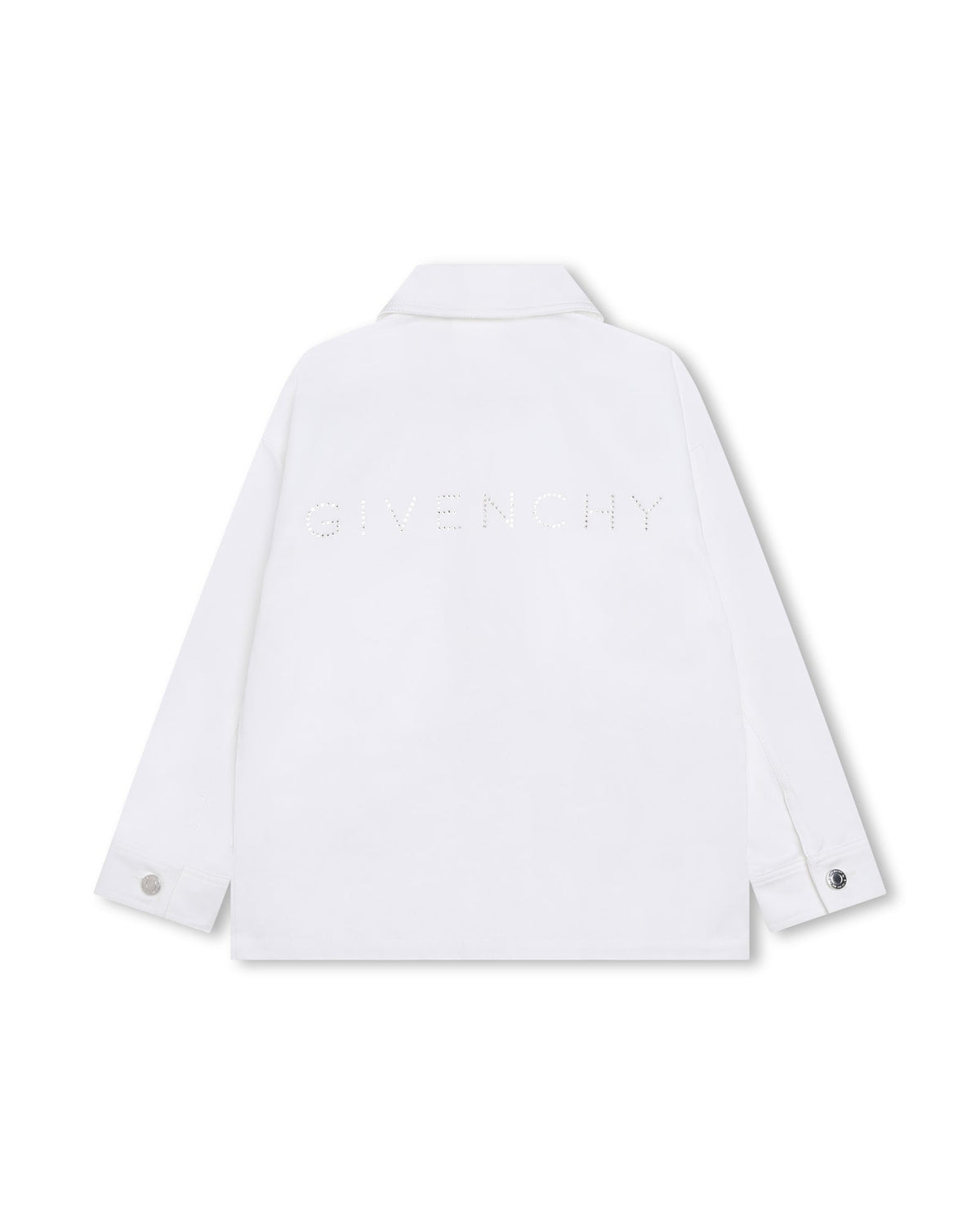 Cotton overshirt jacket with rhinestone logo - White