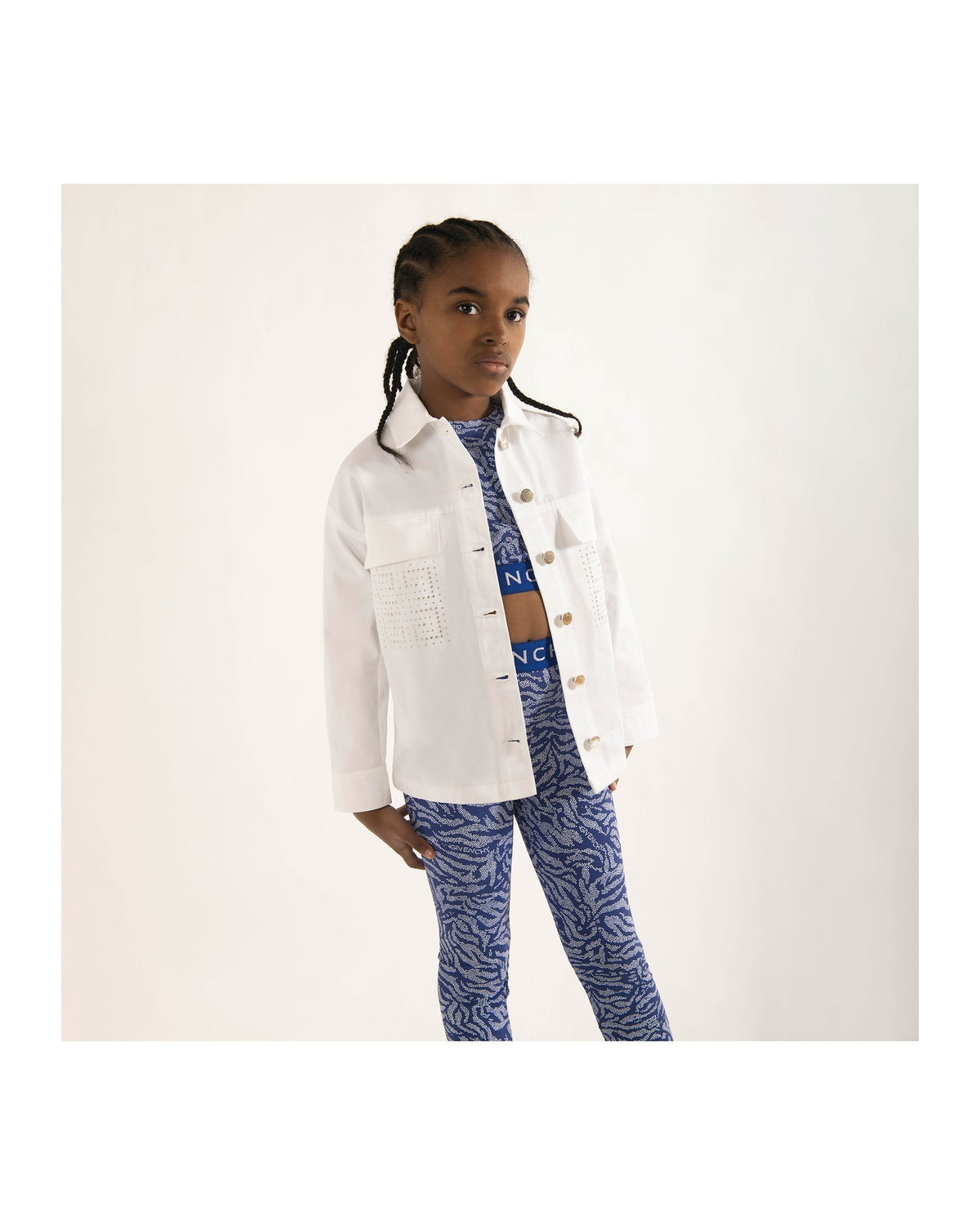 Cotton overshirt jacket with rhinestone logo - White