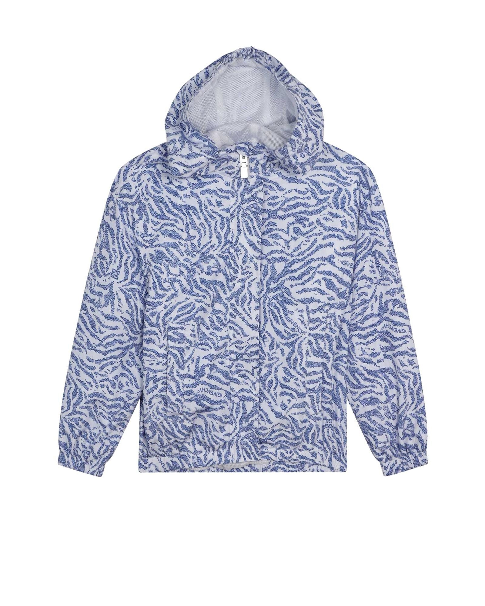 Coupe-vent à capuche déperlant imprimé zebra - Bleu roi