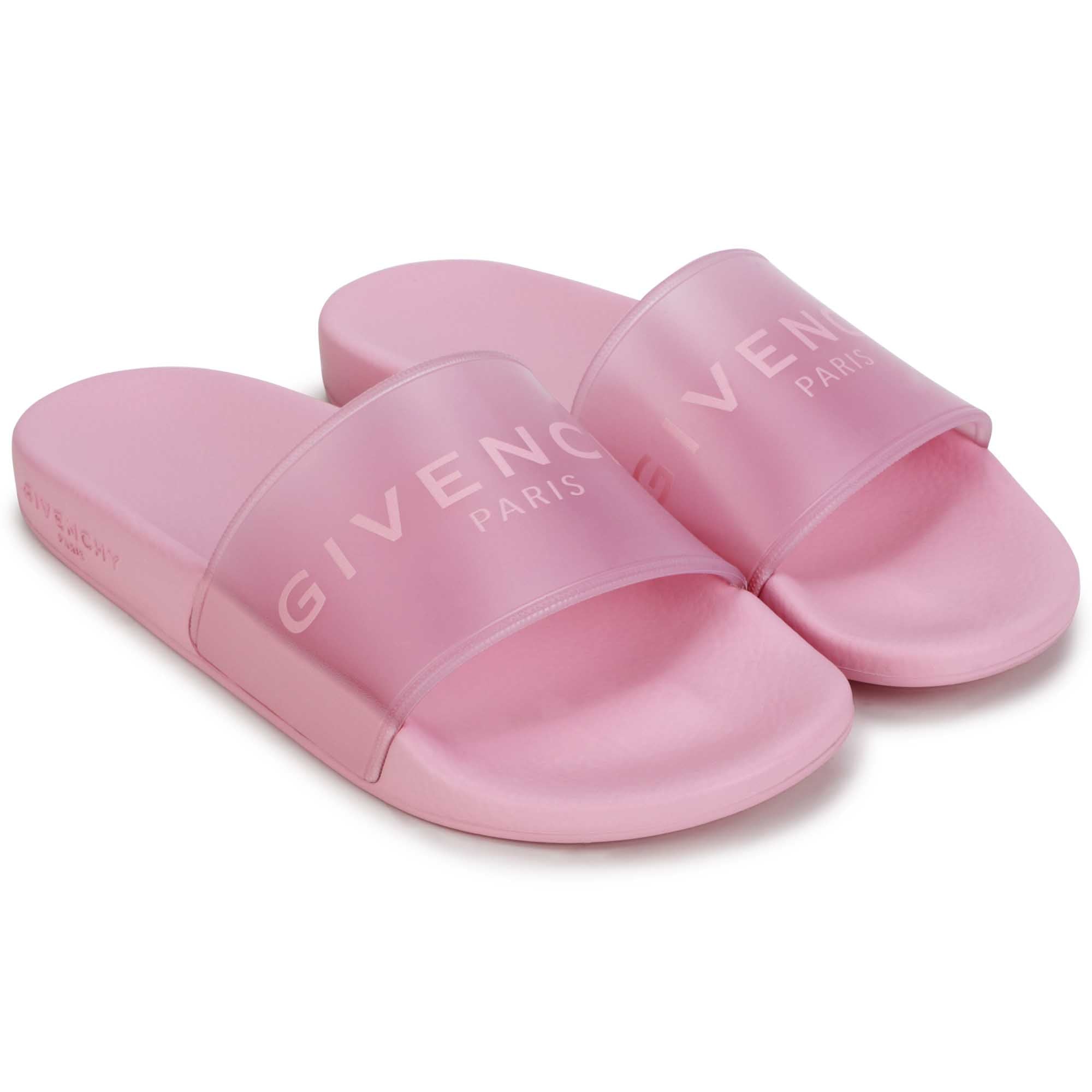 Sandales slide translucide avec sigle - Rose friandise