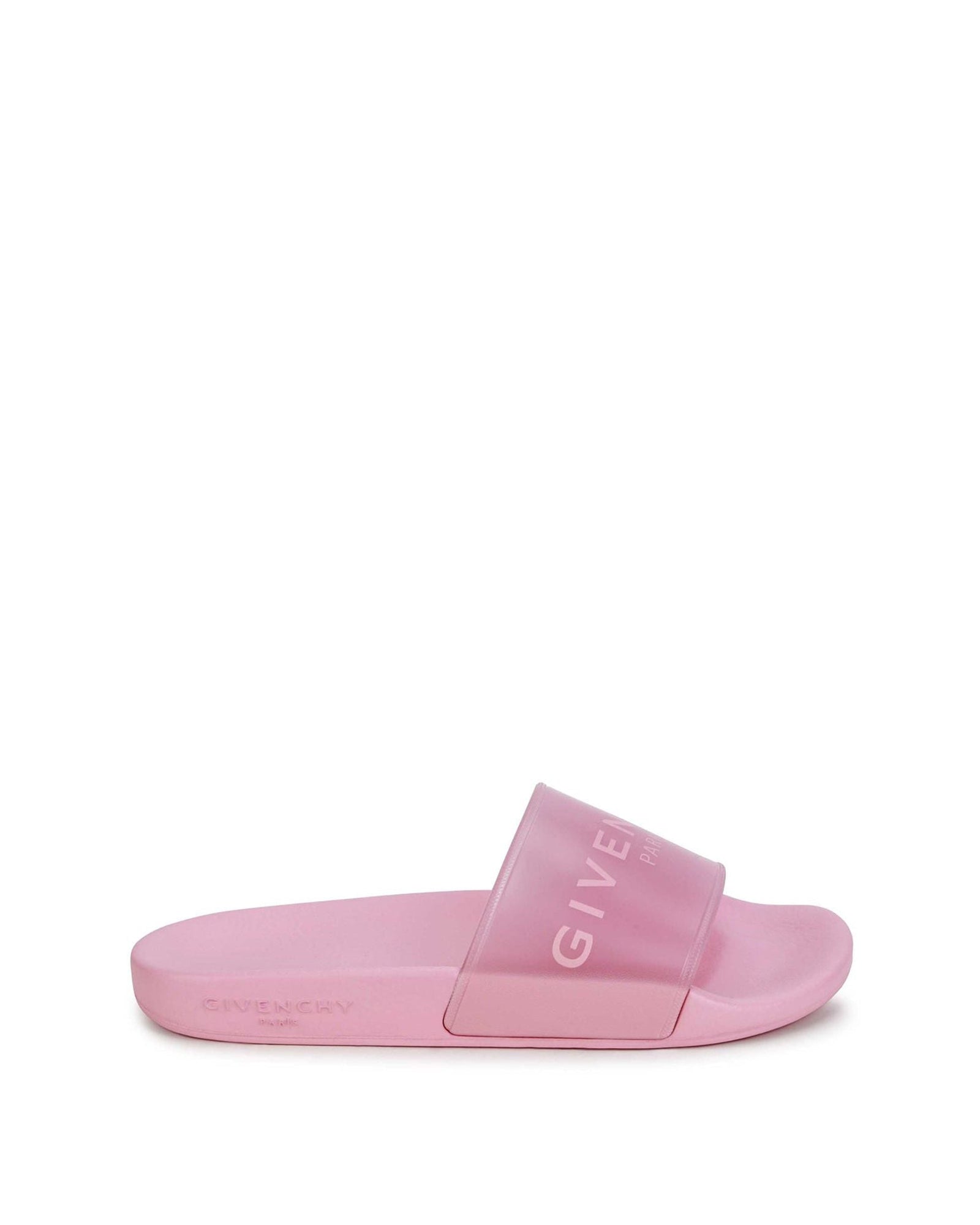 Sandales slide translucide avec sigle - Rose friandise