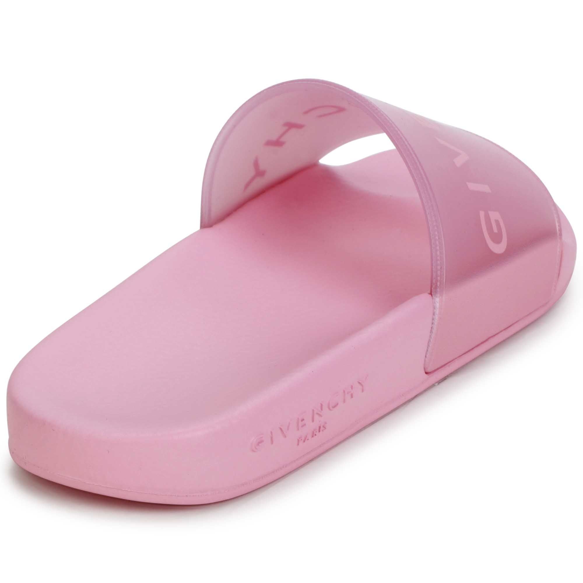 Sandales slide translucide avec sigle - Rose friandise