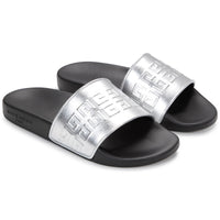 Sheepskin leather embossed slide sandals - Silver
