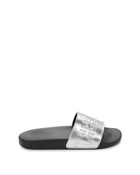 Sheepskin leather embossed slide sandals - Silver