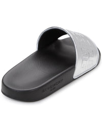 Sheepskin leather embossed slide sandals - Silver