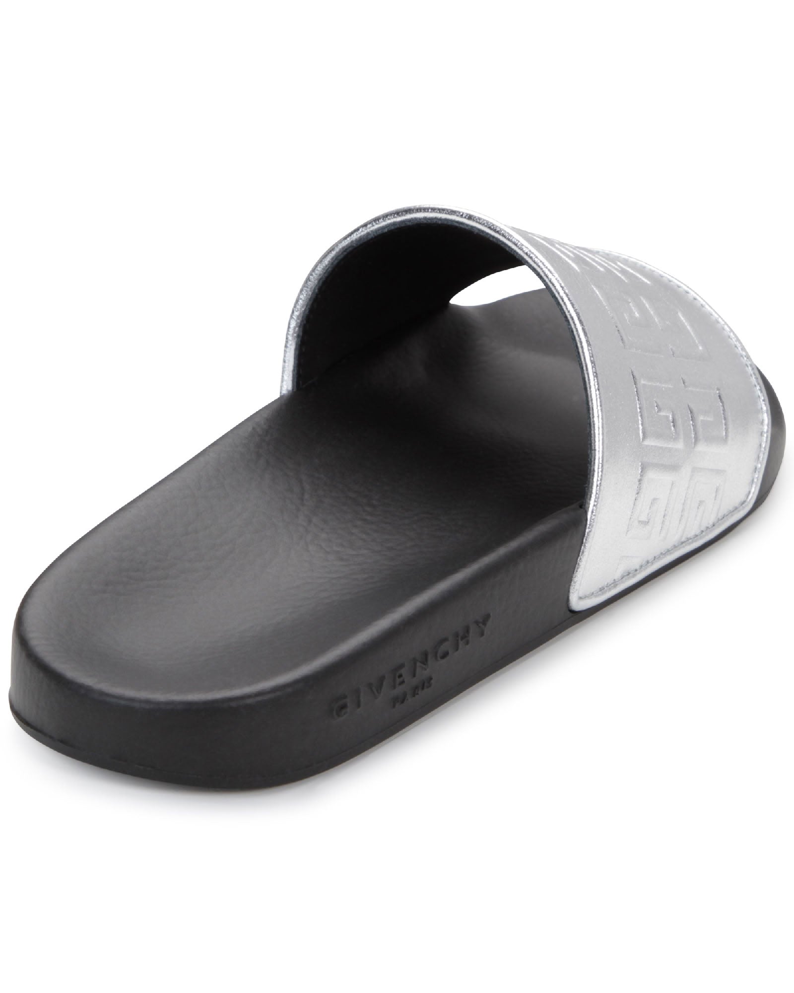 Sheepskin leather embossed slide sandals - Silver