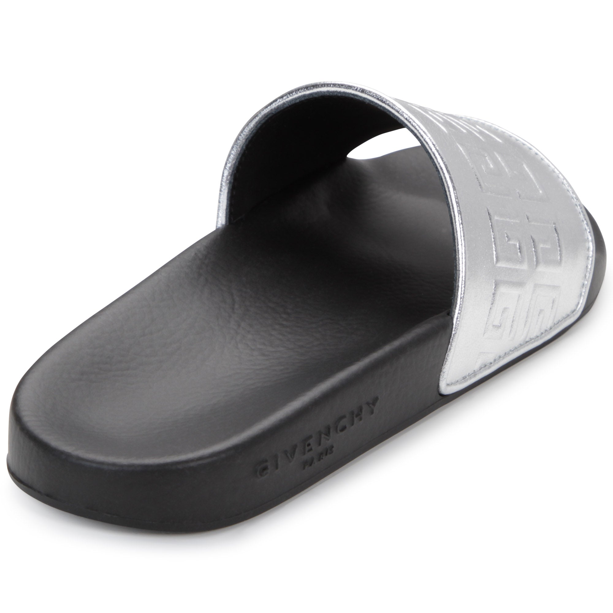 Sandales slide en cuir de mouton par embossage - Silver