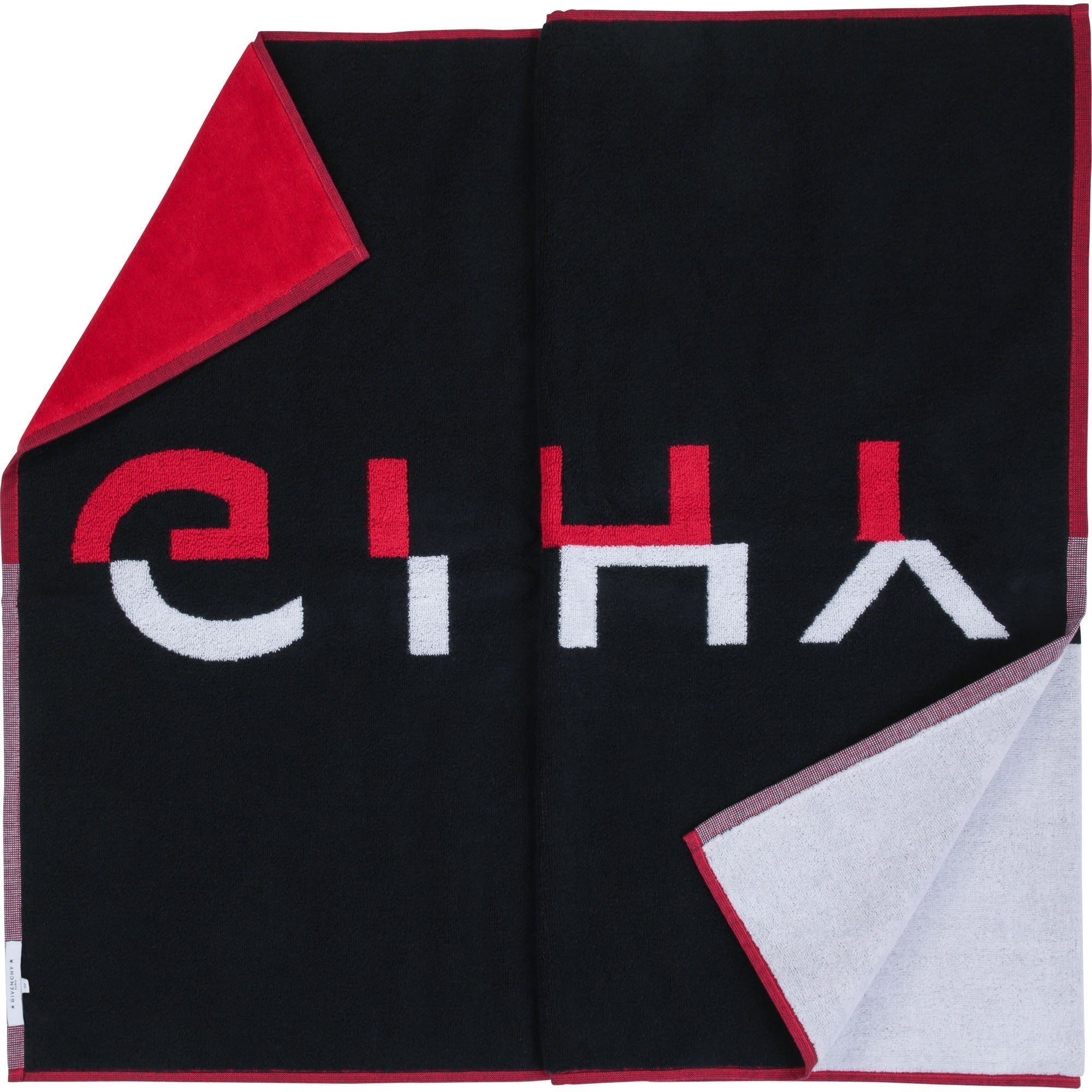 Serviette de plage color-block en éponge - Blanc Rouge