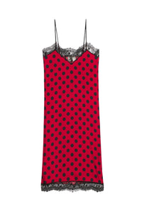 Robe midi à bretelles avec dentelle en soie - Red & Black