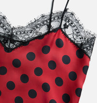 Robe midi à bretelles avec dentelle en soie - Red & Black