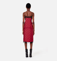 Robe midi à bretelles avec dentelle en soie - Red & Black