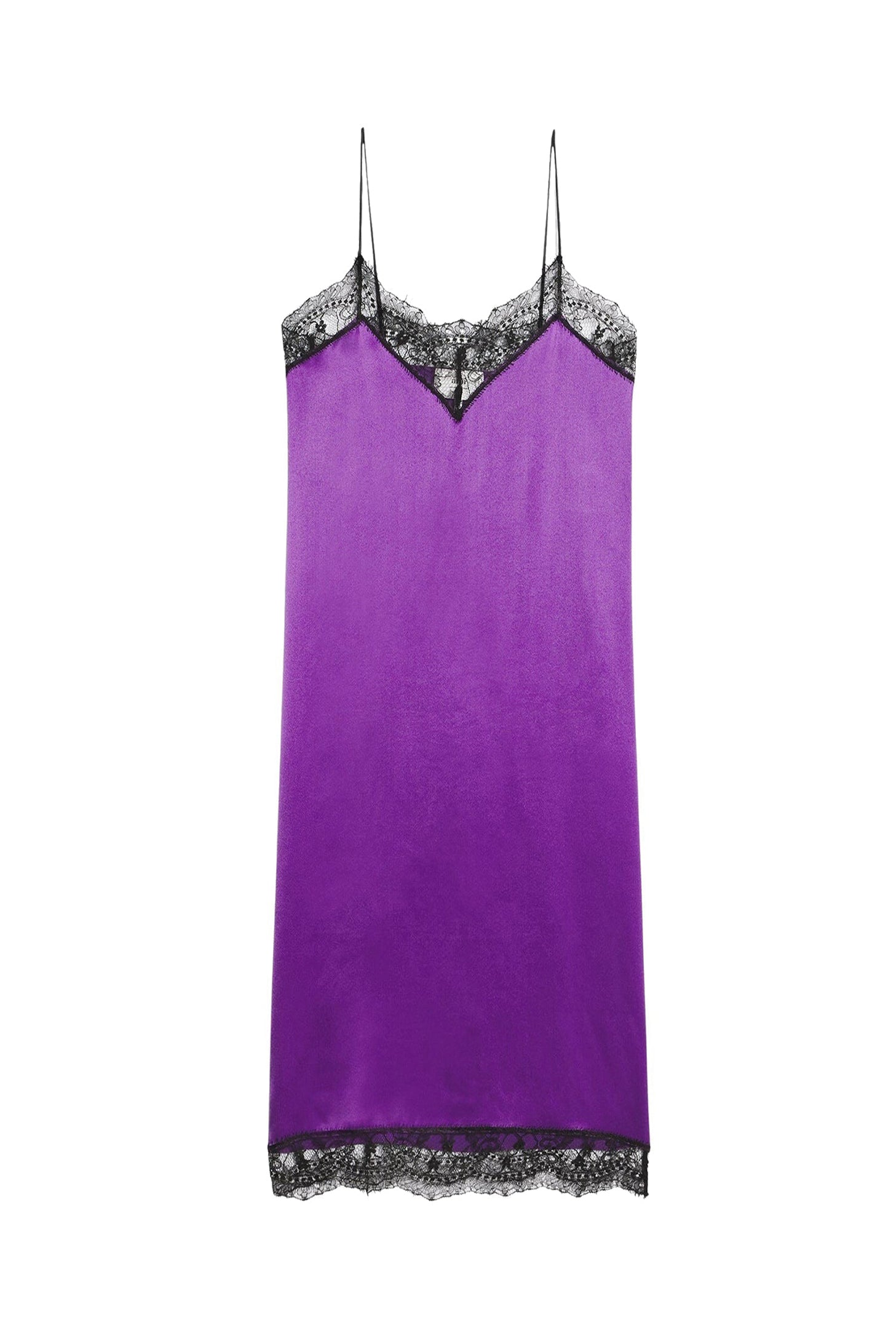 Robe midi à bretelles avec dentelle en soie - Purple