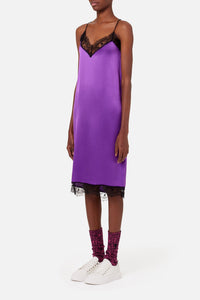 Robe midi à bretelles avec dentelle en soie - Purple