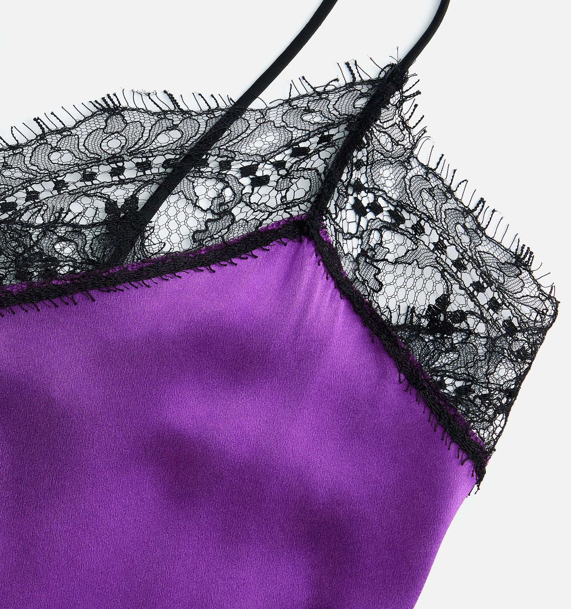 Robe midi à bretelles avec dentelle en soie - Purple