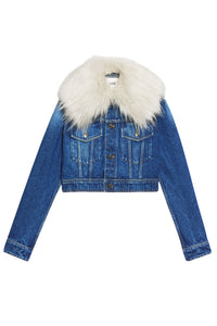 Veste avec à col fourré en denim - Used Blue