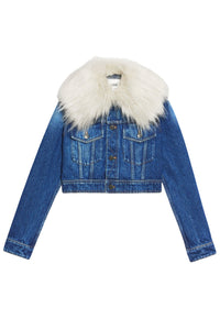 Veste avec à col fourré en denim - Used Blue