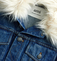 Veste avec à col fourré en denim - Used Blue