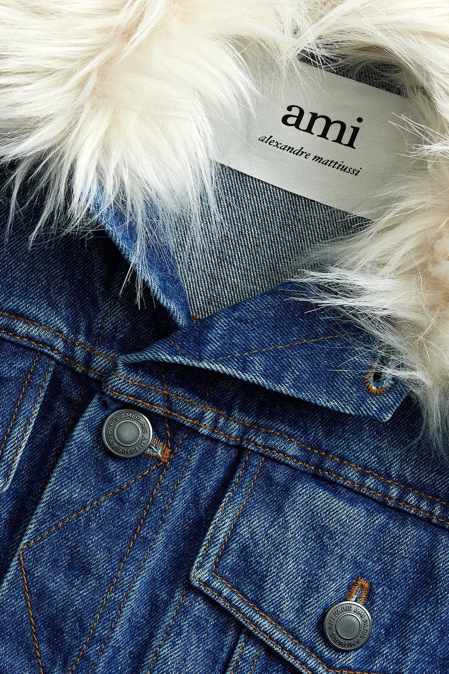 Veste avec à col fourré en denim - Used Blue