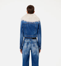Veste avec à col fourré en denim - Used Blue