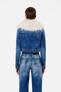 Veste avec à col fourré en denim - Used Blue