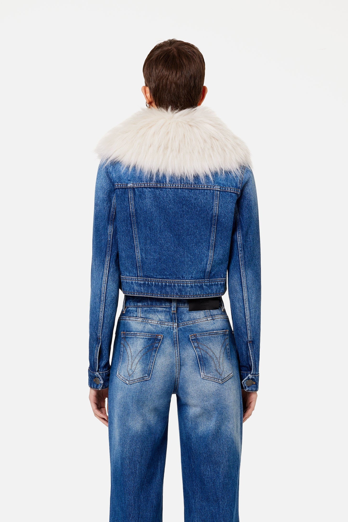 Veste avec à col fourré en denim - Used Blue