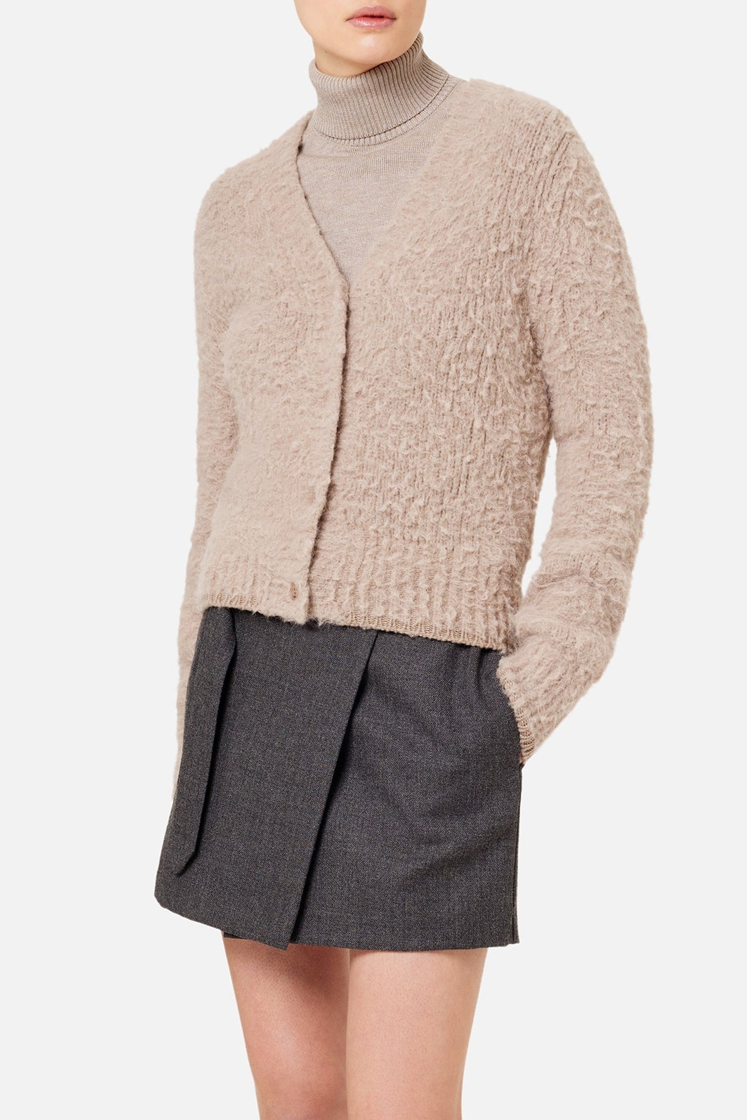 Cardigan brossé en laine - Beige