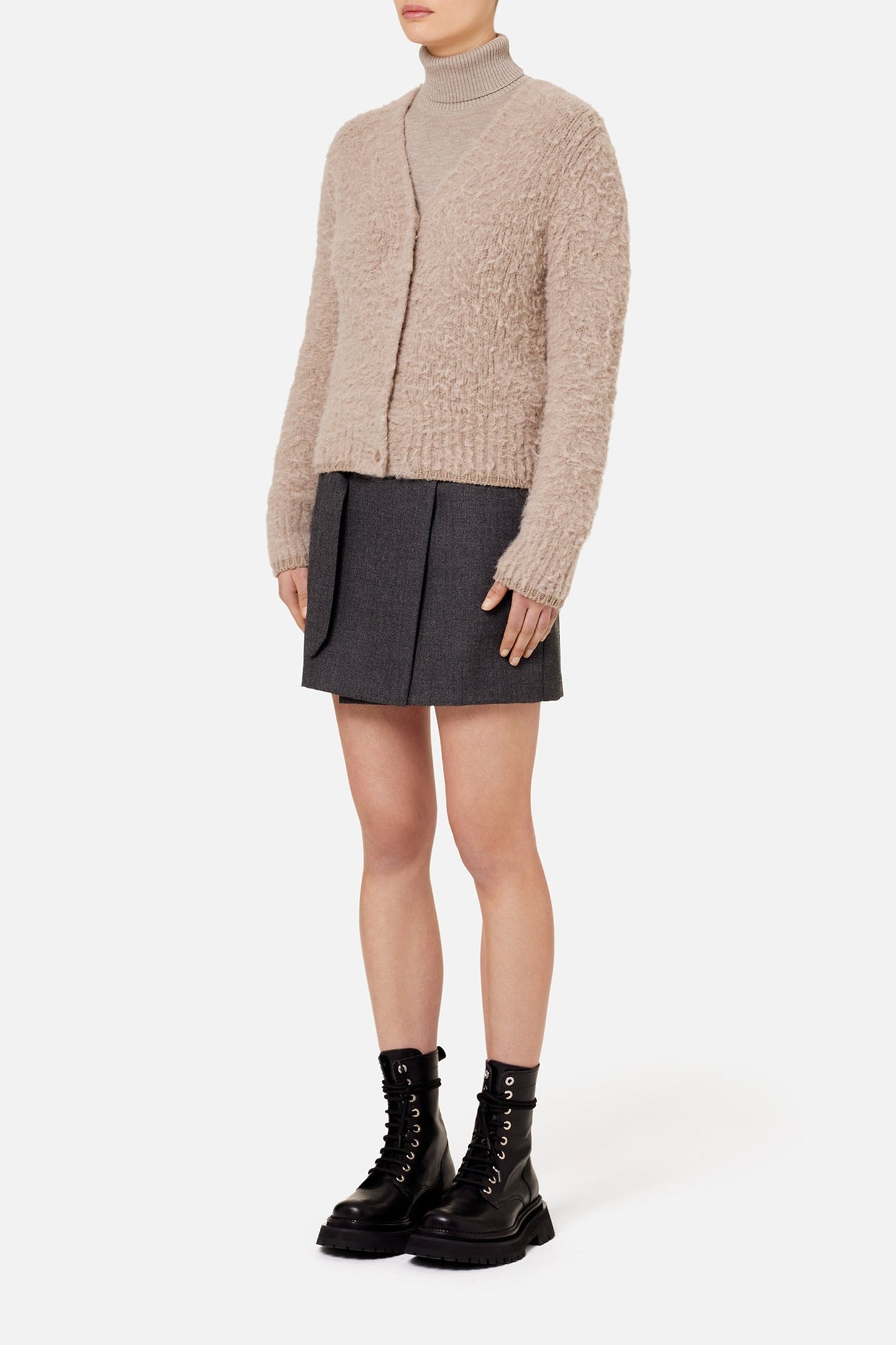 Cardigan brossé en laine - Beige