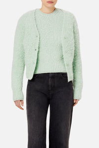 Cardigan brossé en laine - Pale Green