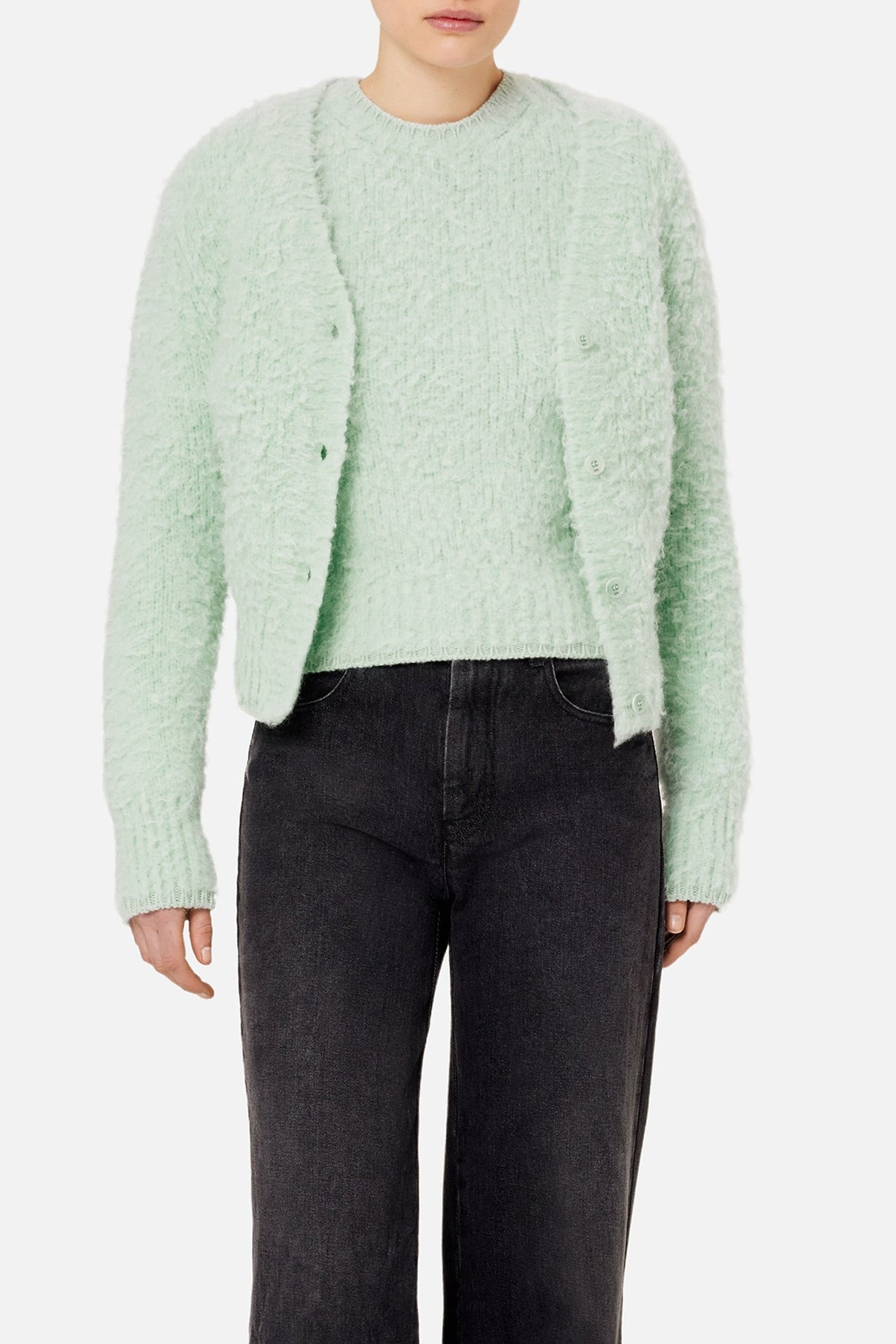 Cardigan brossé en laine - Pale Green