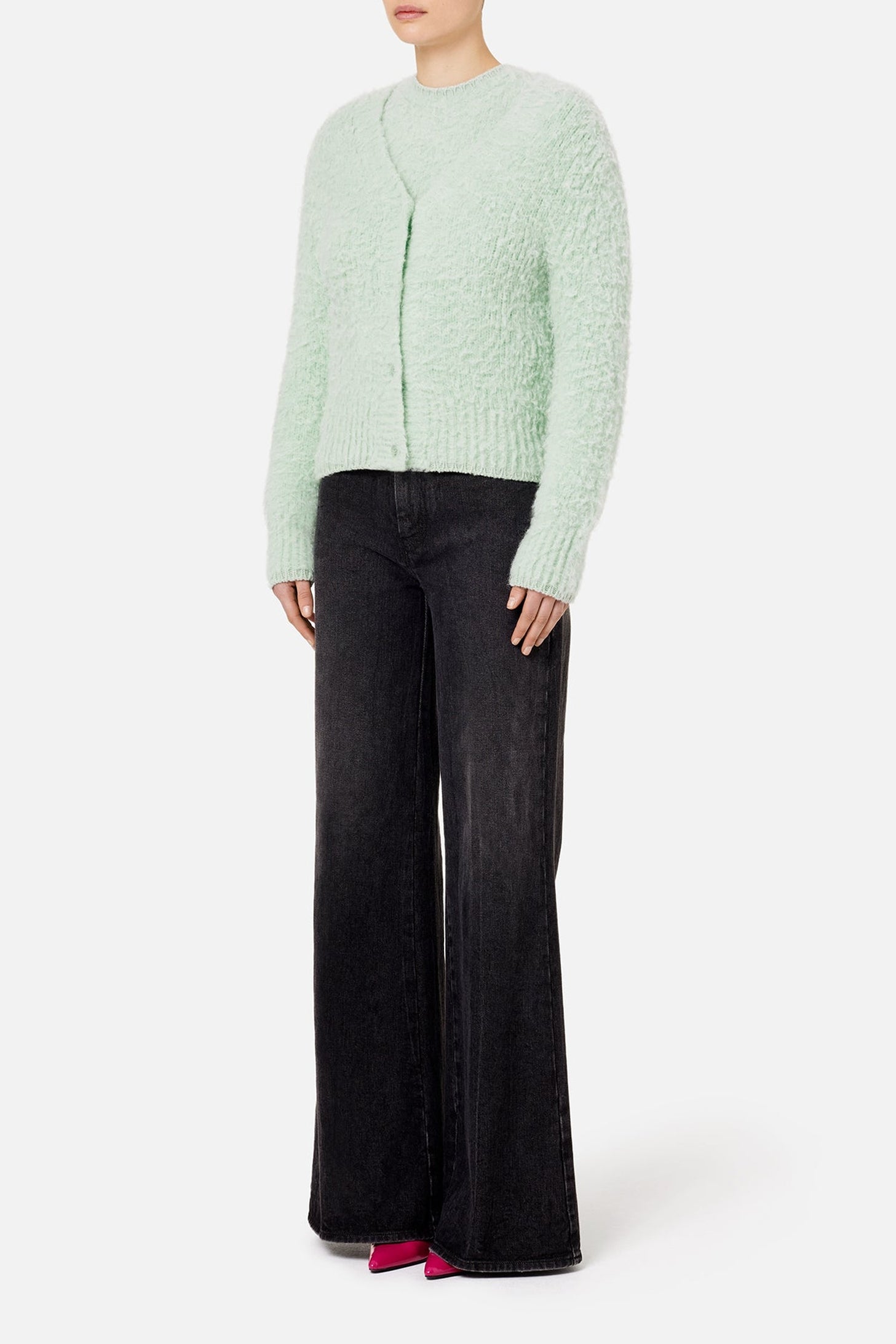 Cardigan brossé en laine - Pale Green