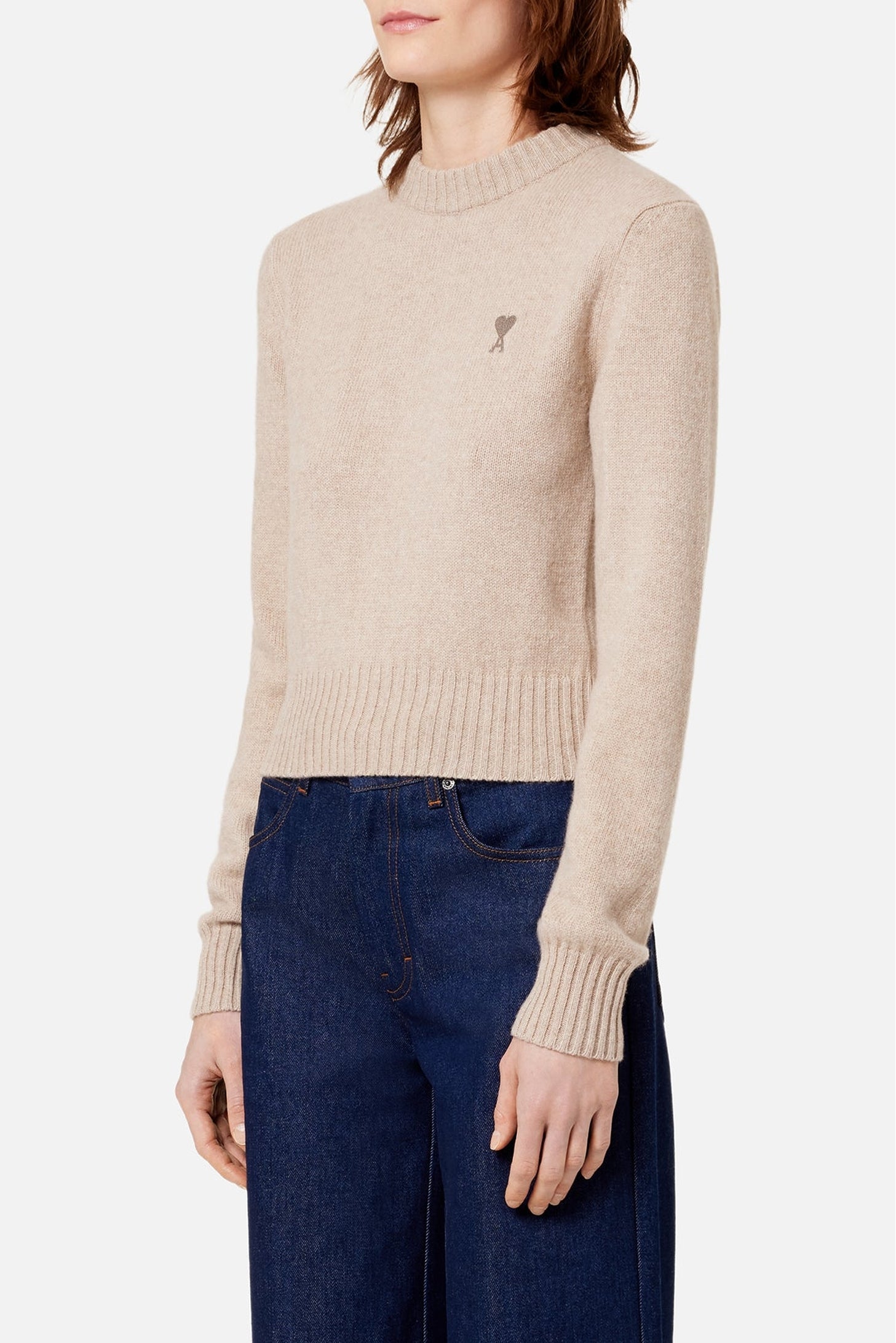 Ami de Cœur round-neck cashmere and wool jumper - Beige