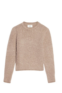 Pull brossé à col rond en laine - Beige