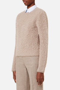 Pull brossé à col rond en laine - Beige
