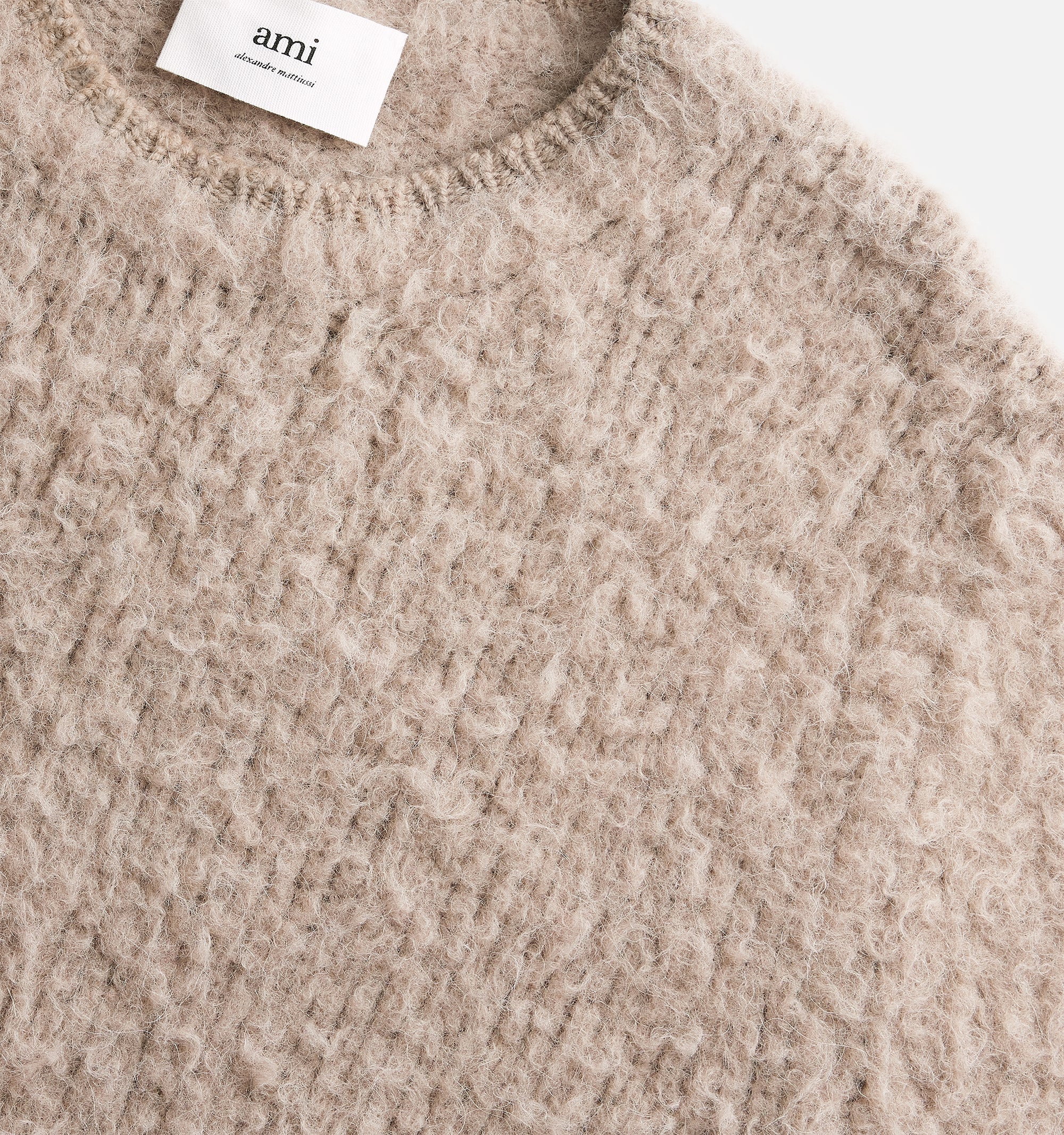 Pull brossé à col rond en laine - Beige