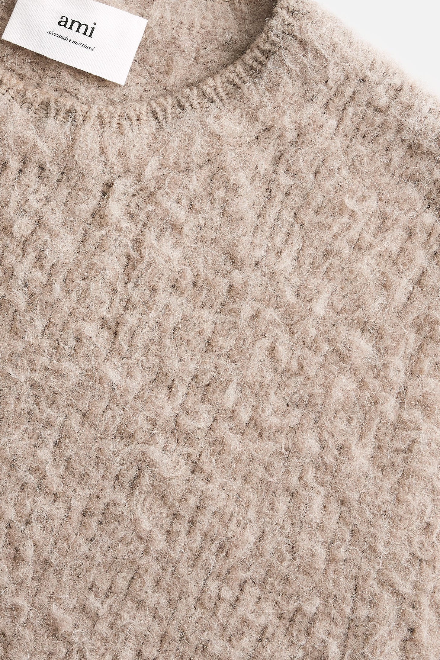 Pull brossé à col rond en laine - Beige